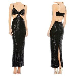 Mac Duggal Black Sequin Cutout Gown Sweetheart Maxi NWT Size 8